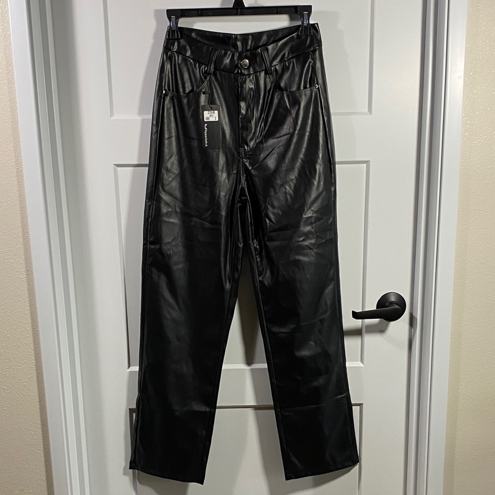 Apperloth A Black Faux Leather Straight Leg Pants Size S NWT